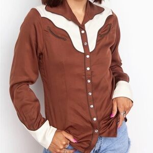 Brown and Cream Western Style Women's Top H bar C Ranchwear Black label